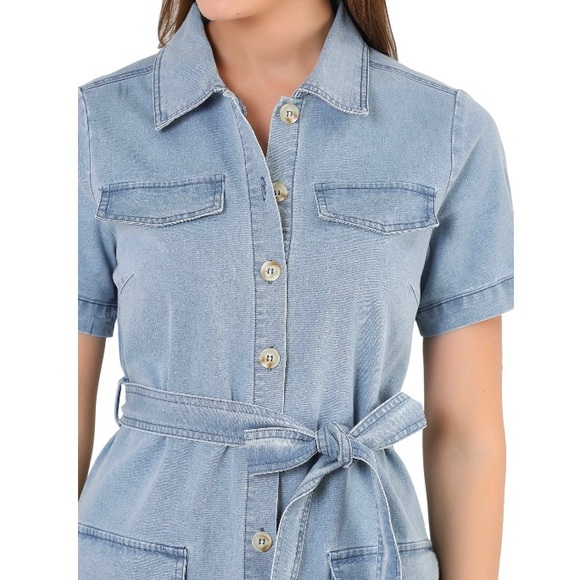 NEW Denim Light Blue Belted Shirtdress Western Cowgirl Chambray Jean Dress Large - Picture 11 of 16